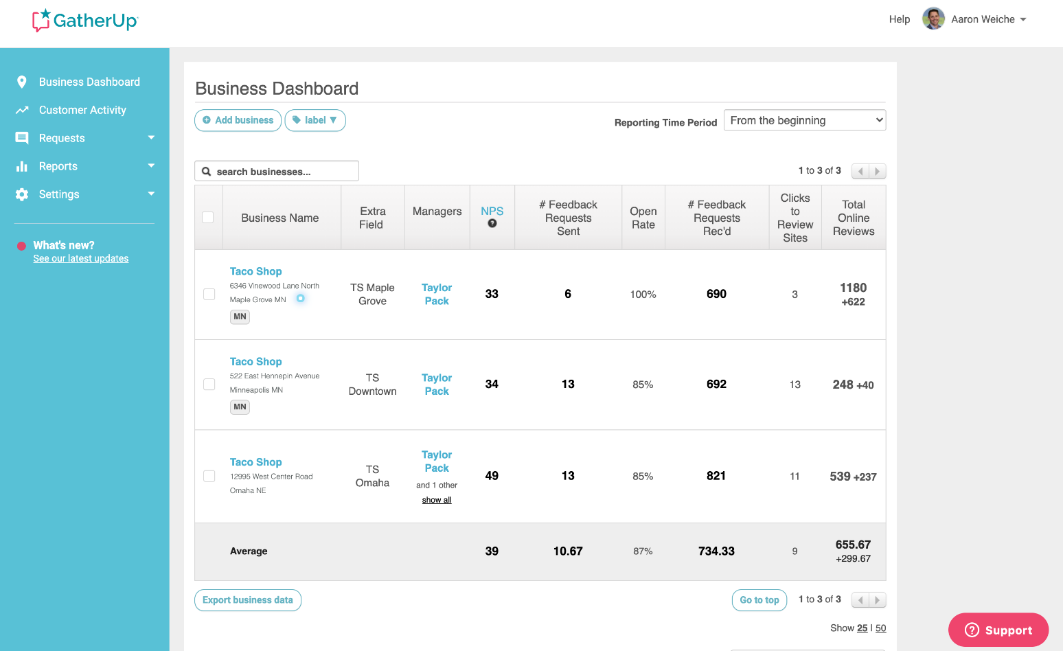 GatherUp interface