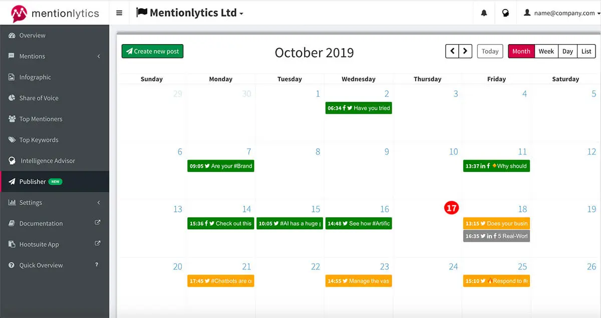 Mentionlytics interface