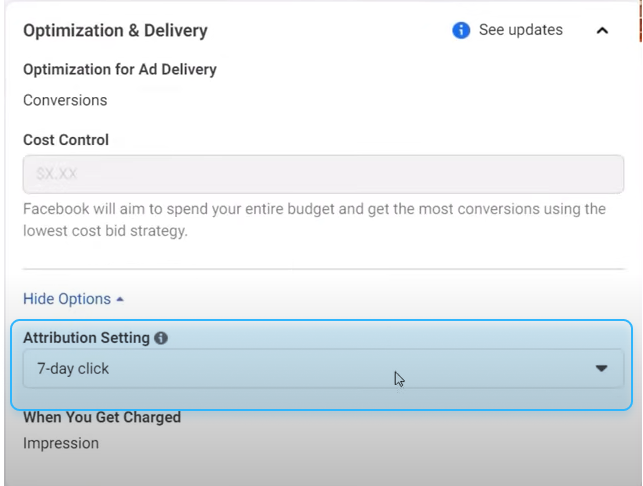 Facebook Ad attribution settings