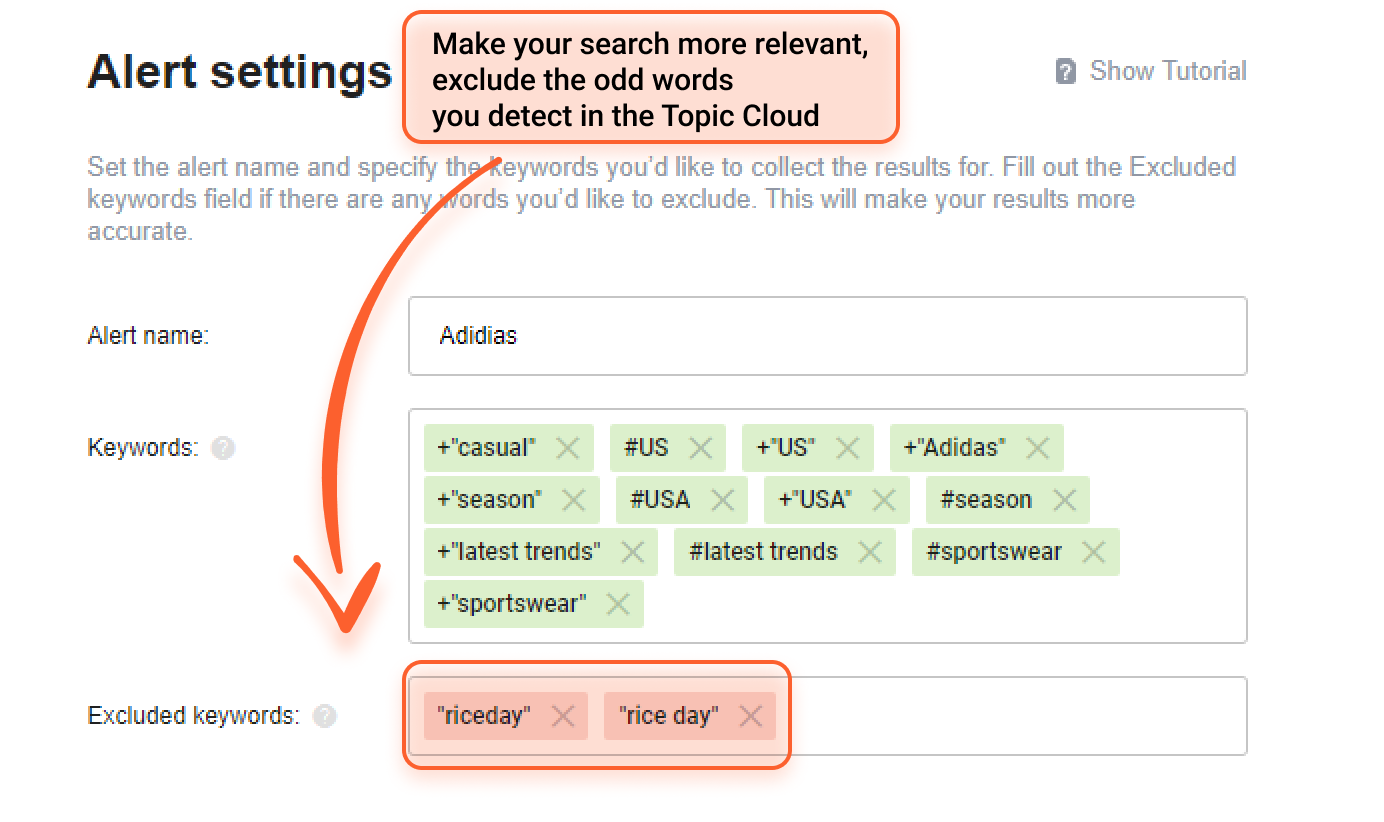 Adidas alert settings in Awario