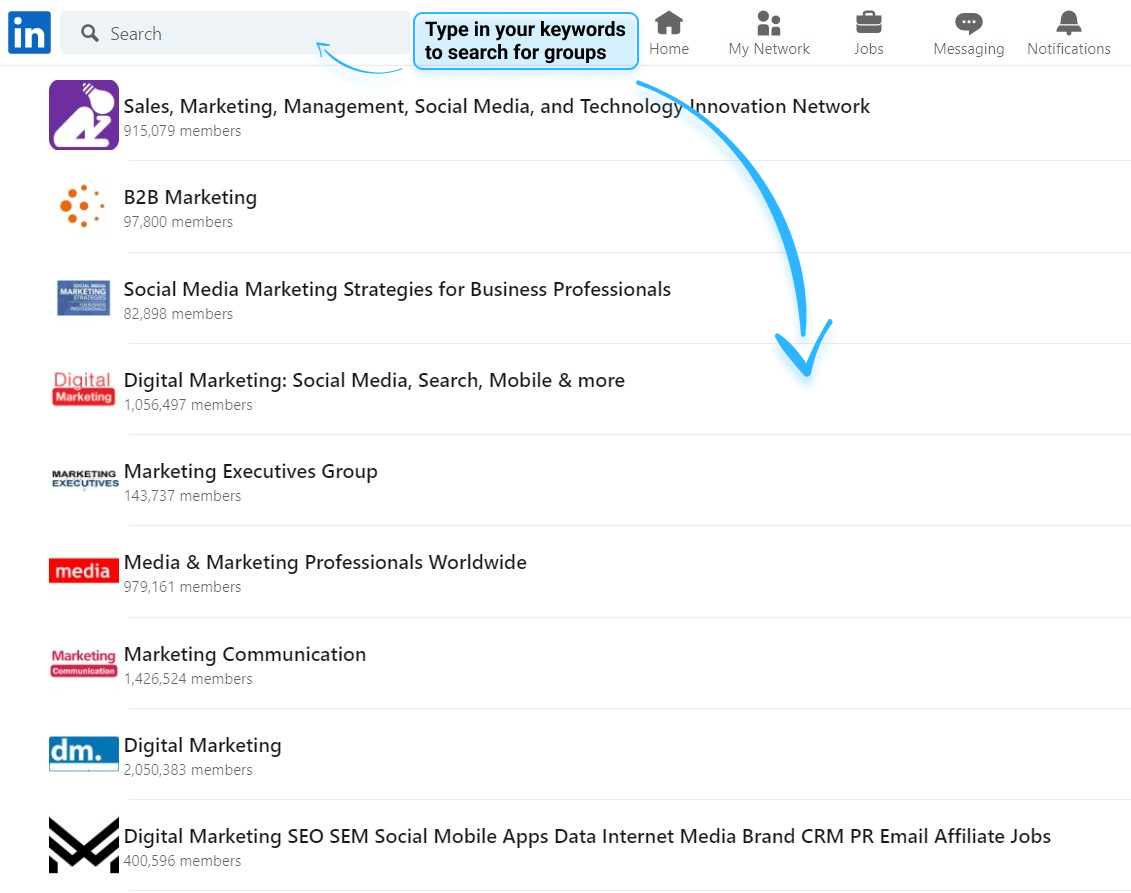 LinkedIn groups' search