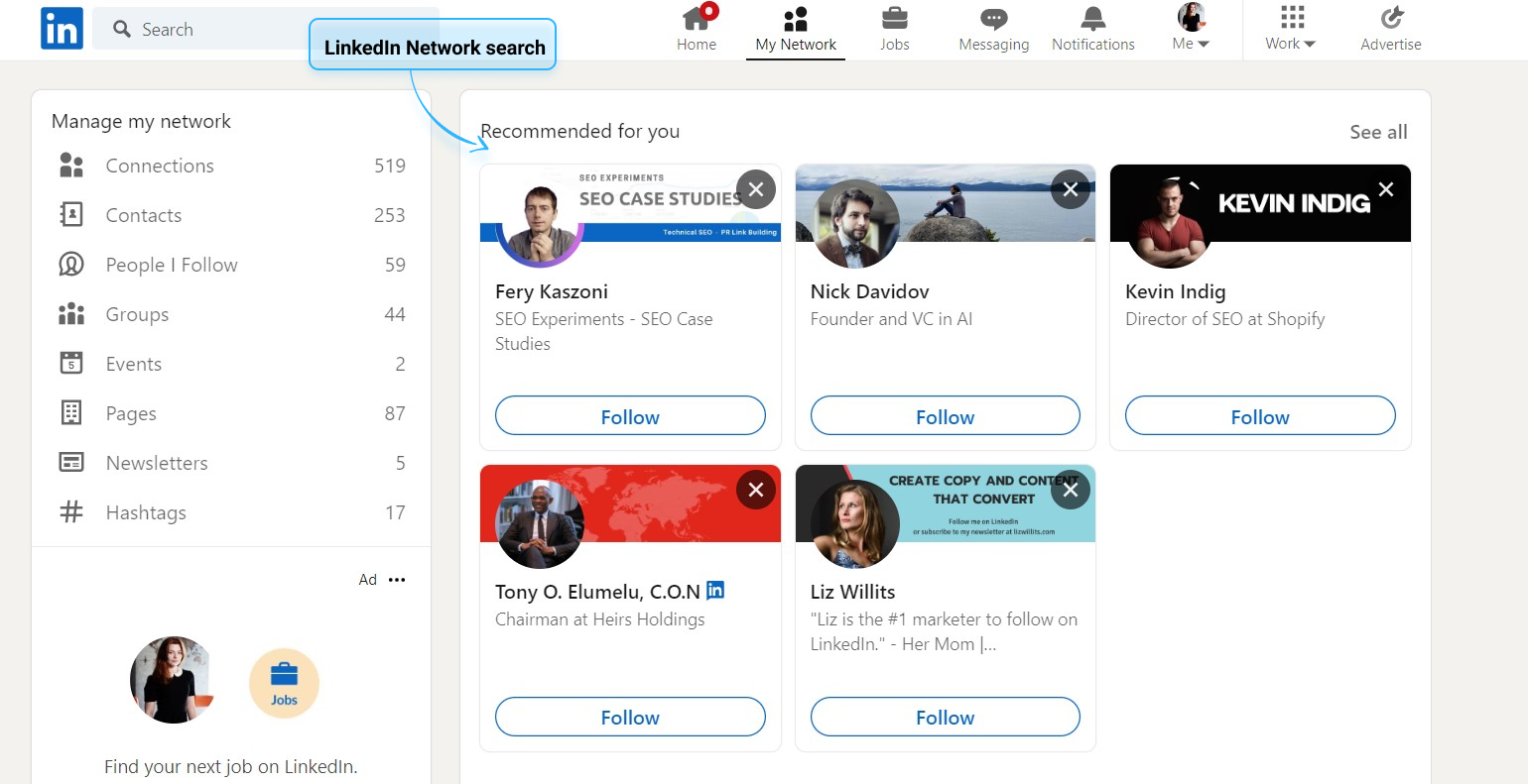 LinkedIn network search