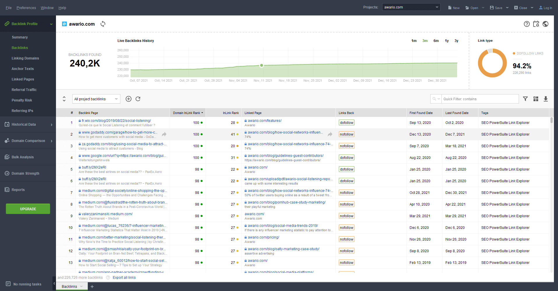 SEO SpyGlass for backlink research