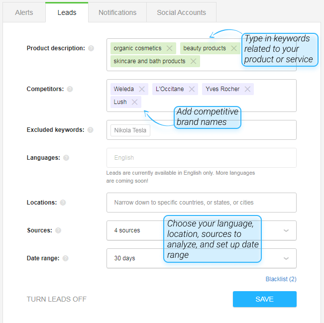 Setting up leads alerts in Awario