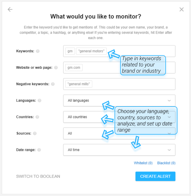 How to create an alert in Awario social listening tool
