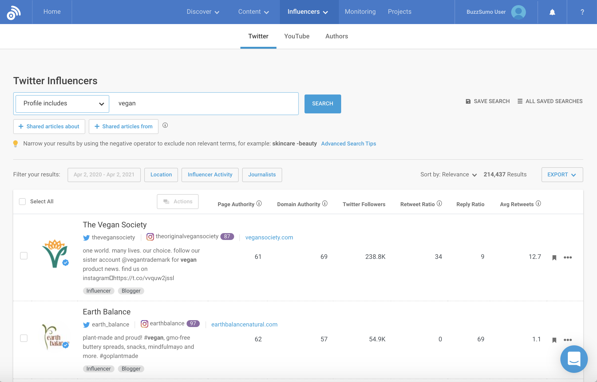 Buzzsumo interface