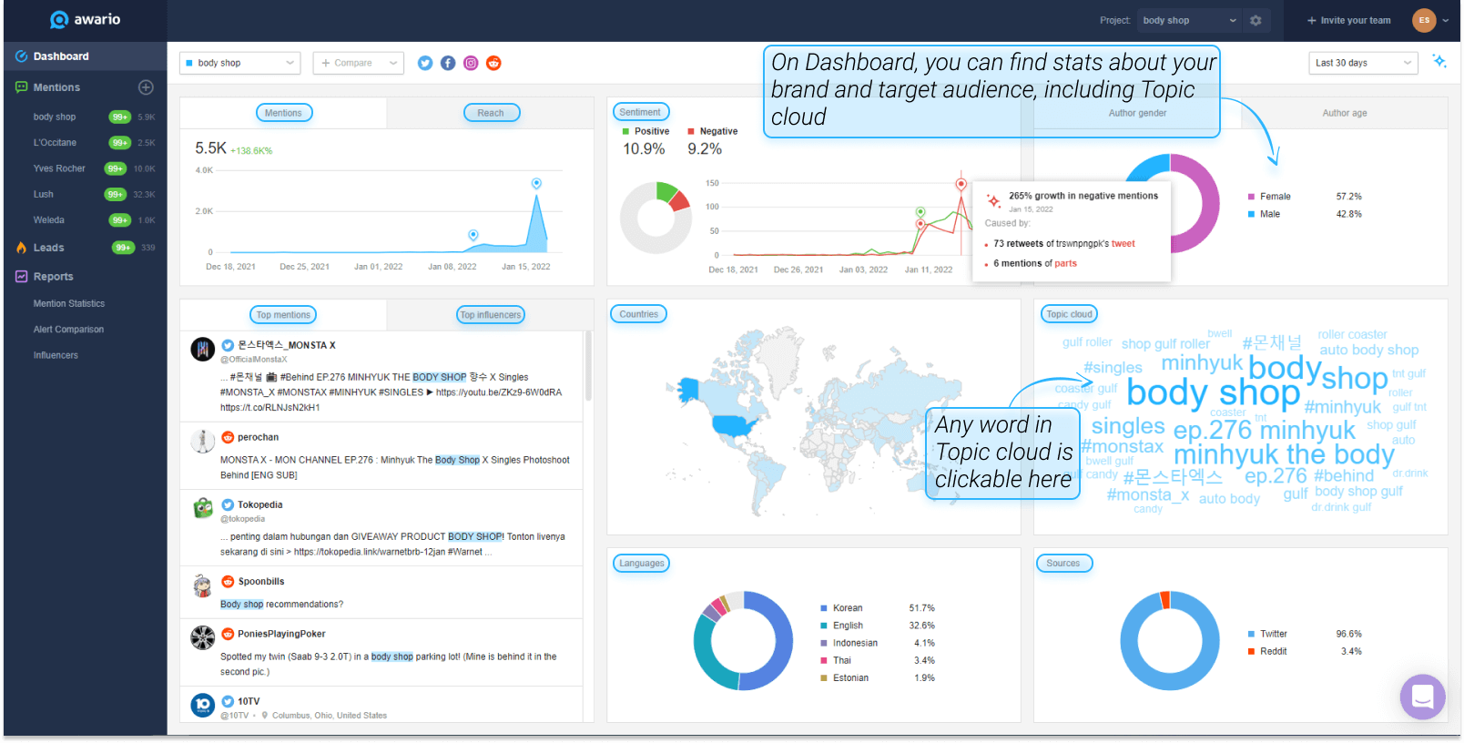 Dashboard in Awario