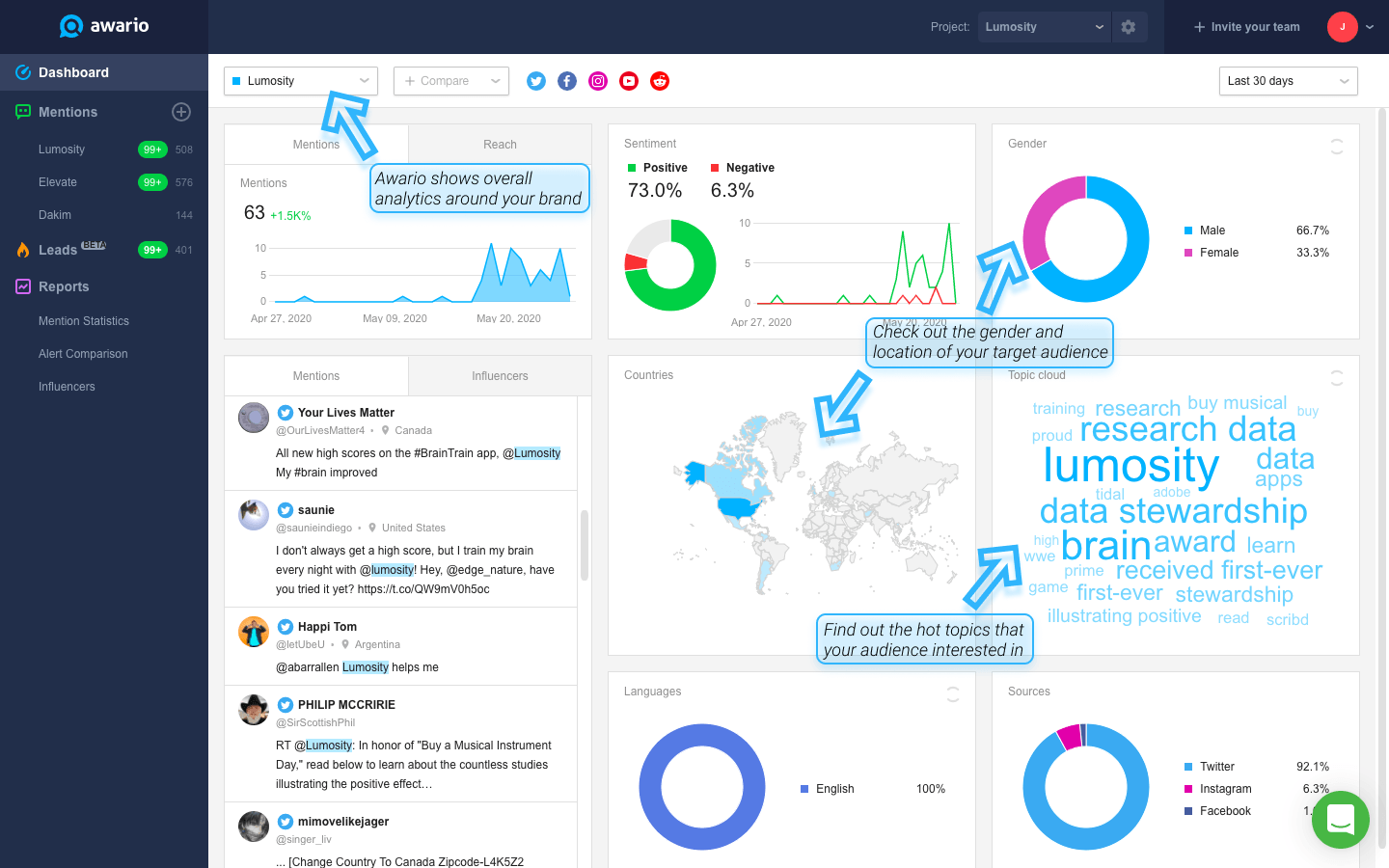 Awario dashboard