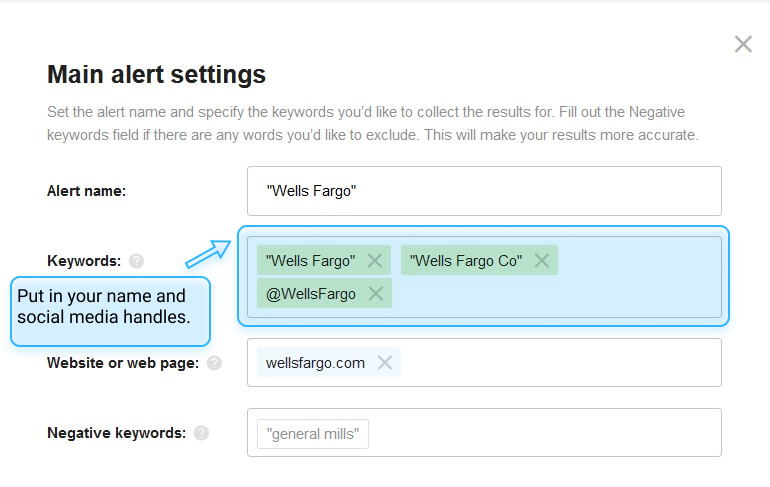 Awario settings for reputation analysis