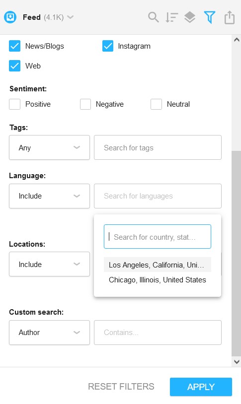 Location-based filter for social media mentions