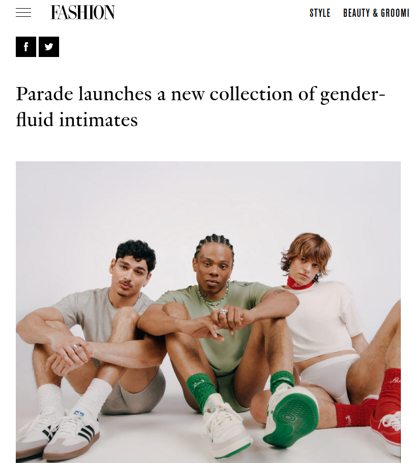 A screenshot of an article about Parade's gender-inclusive underwear line
