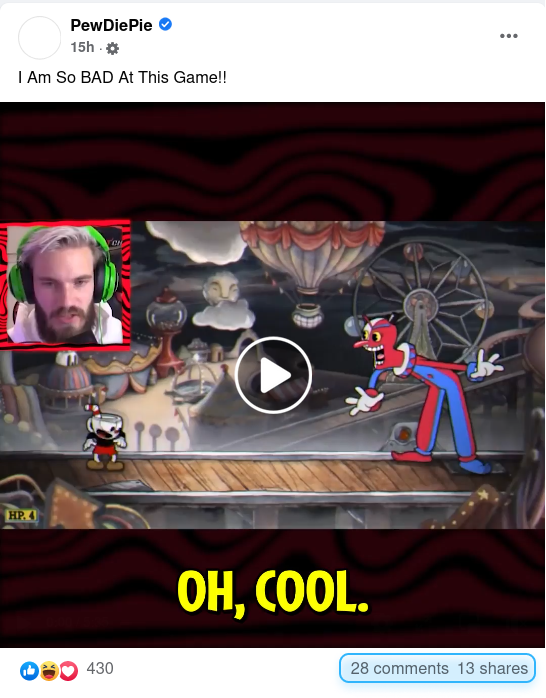 The screenshot of PewDiePie's post