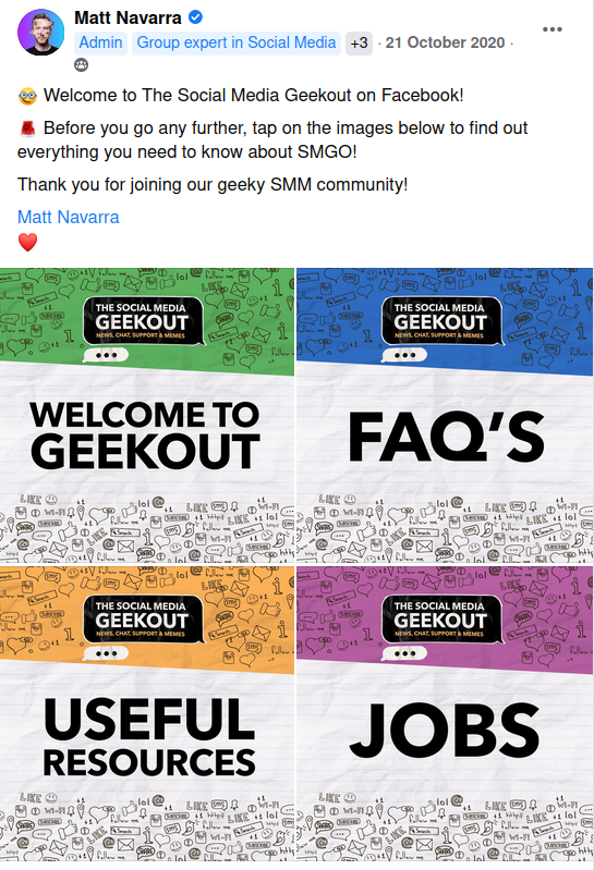 Matt Navarra's Facebook Group dedicated to social media