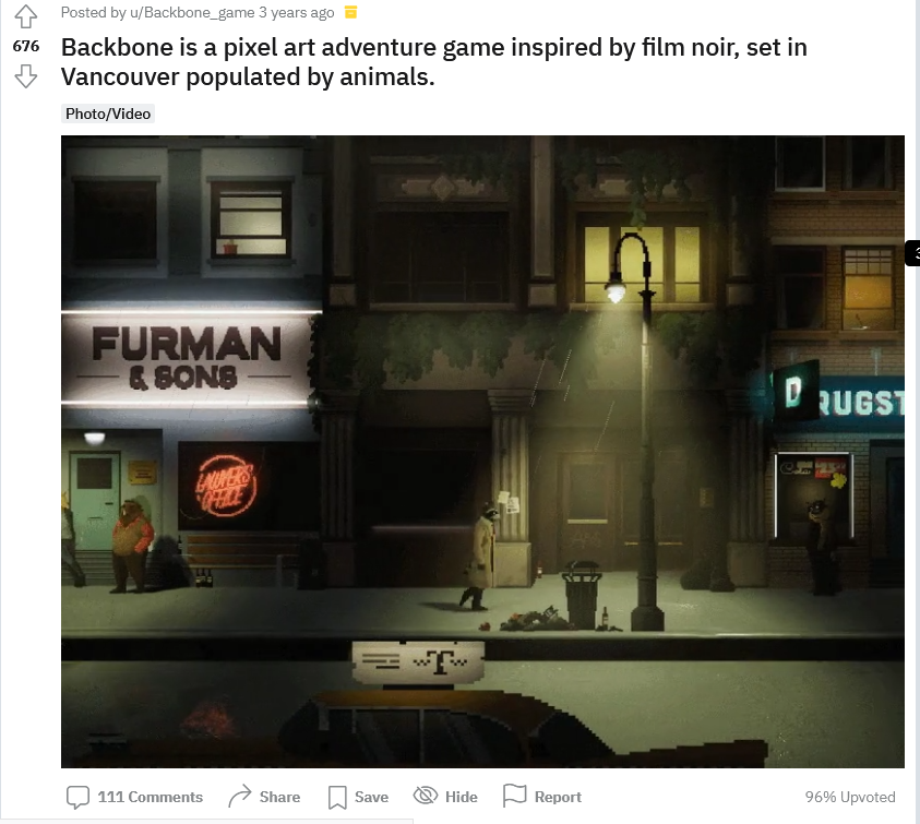 Screenshot showing an example of Reddit marketing for games.