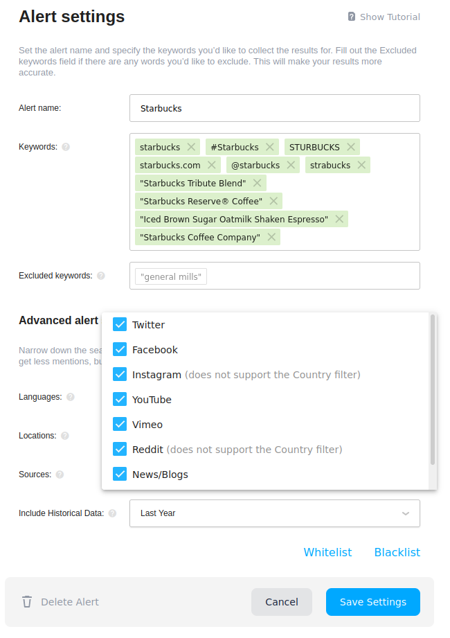 Alert settings for Starbucks