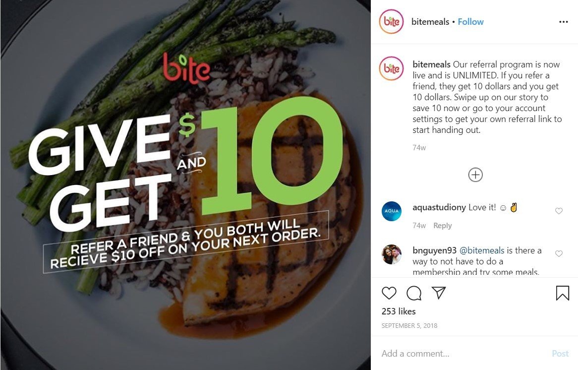 An example of refferal campaign on Instagram
