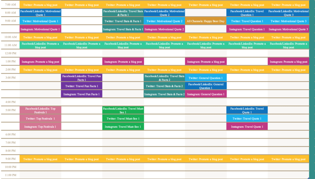 A social media calendar. Source: Lilah Bullock