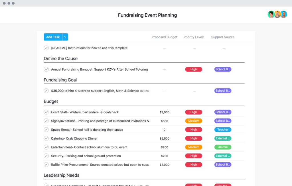 Asana's dashboard