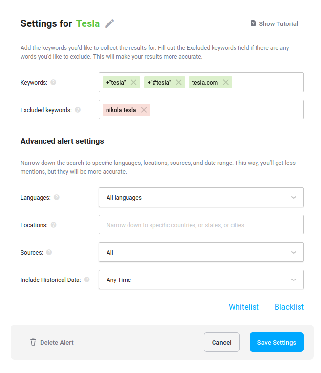 Alert settings