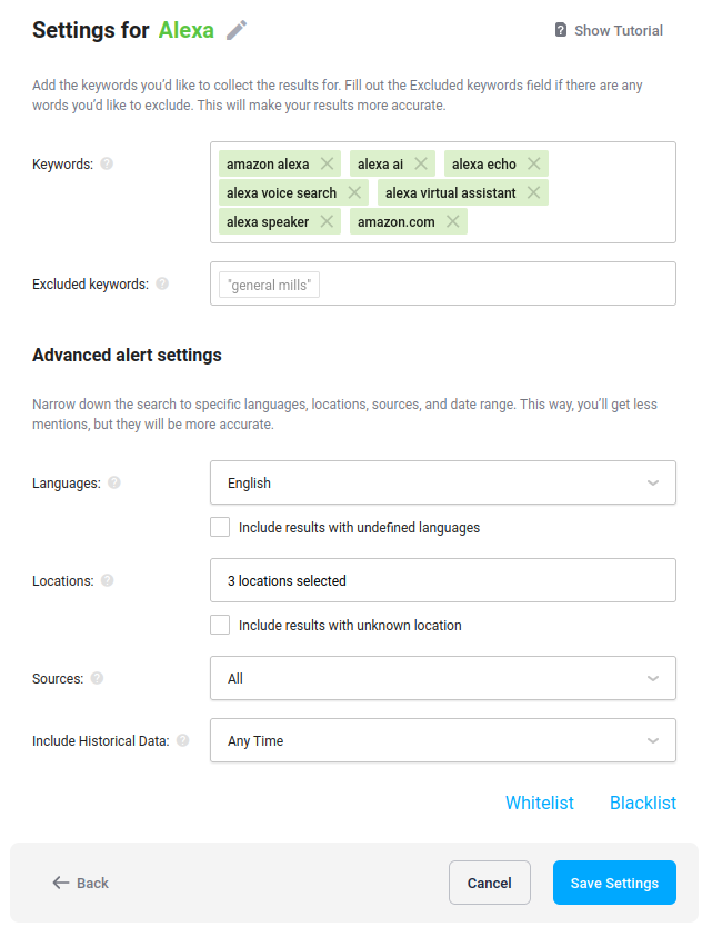 Alert settings for commond word brand