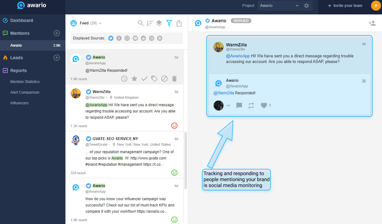 Social media monitoring example