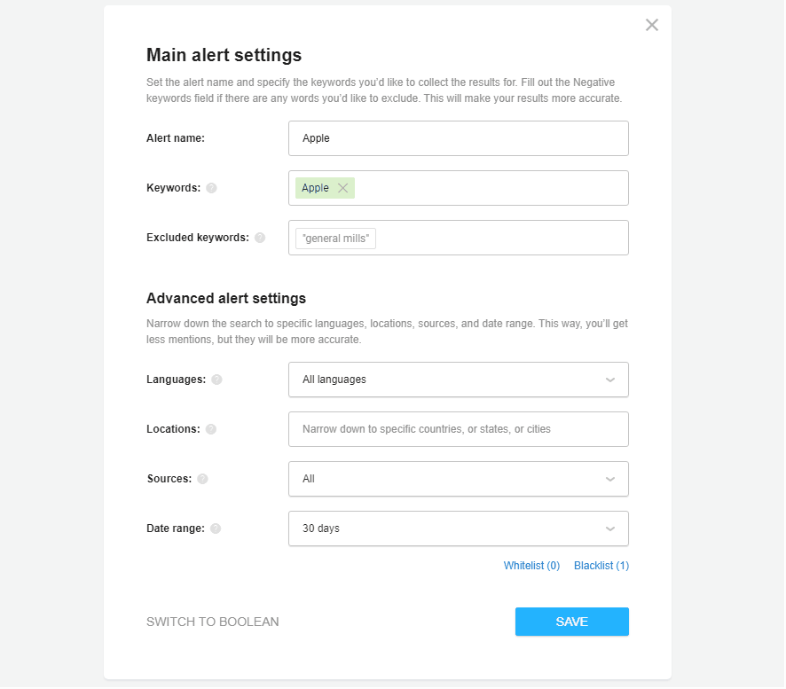 Social media monitoring search