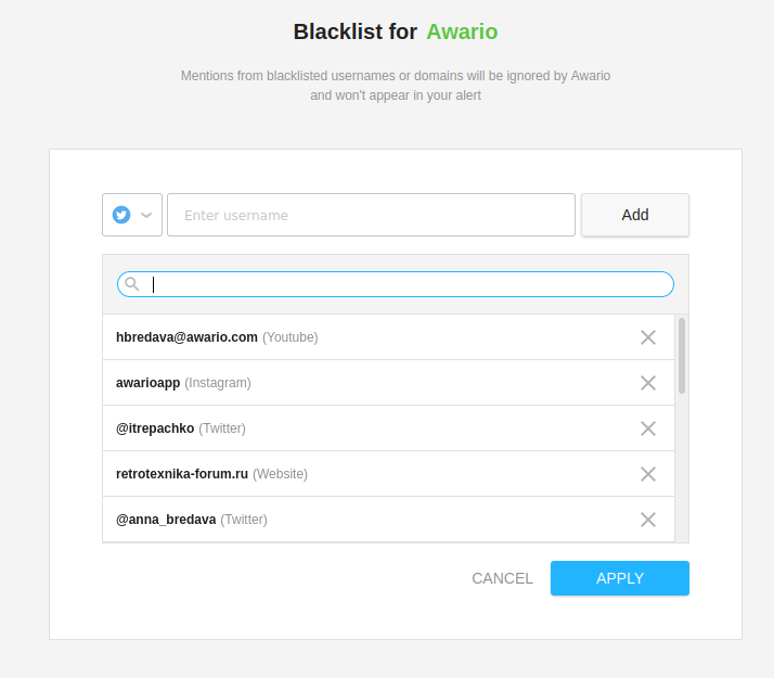 Awario's Blacklist feature