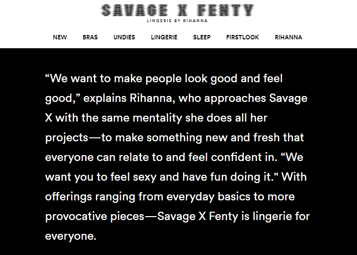 A screenshot from the savage and fenty website