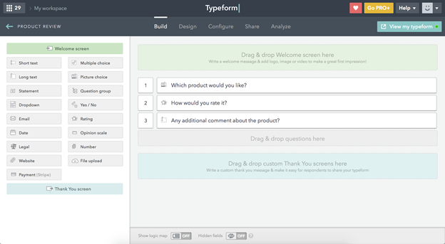 TypeForm لوحة القيادة