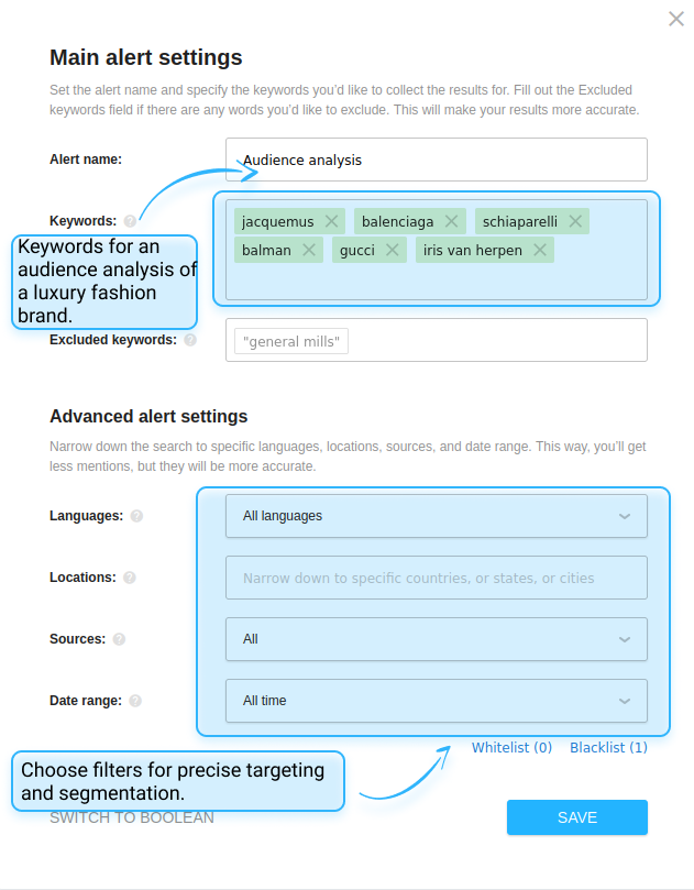 Social listening alert for audience analysis