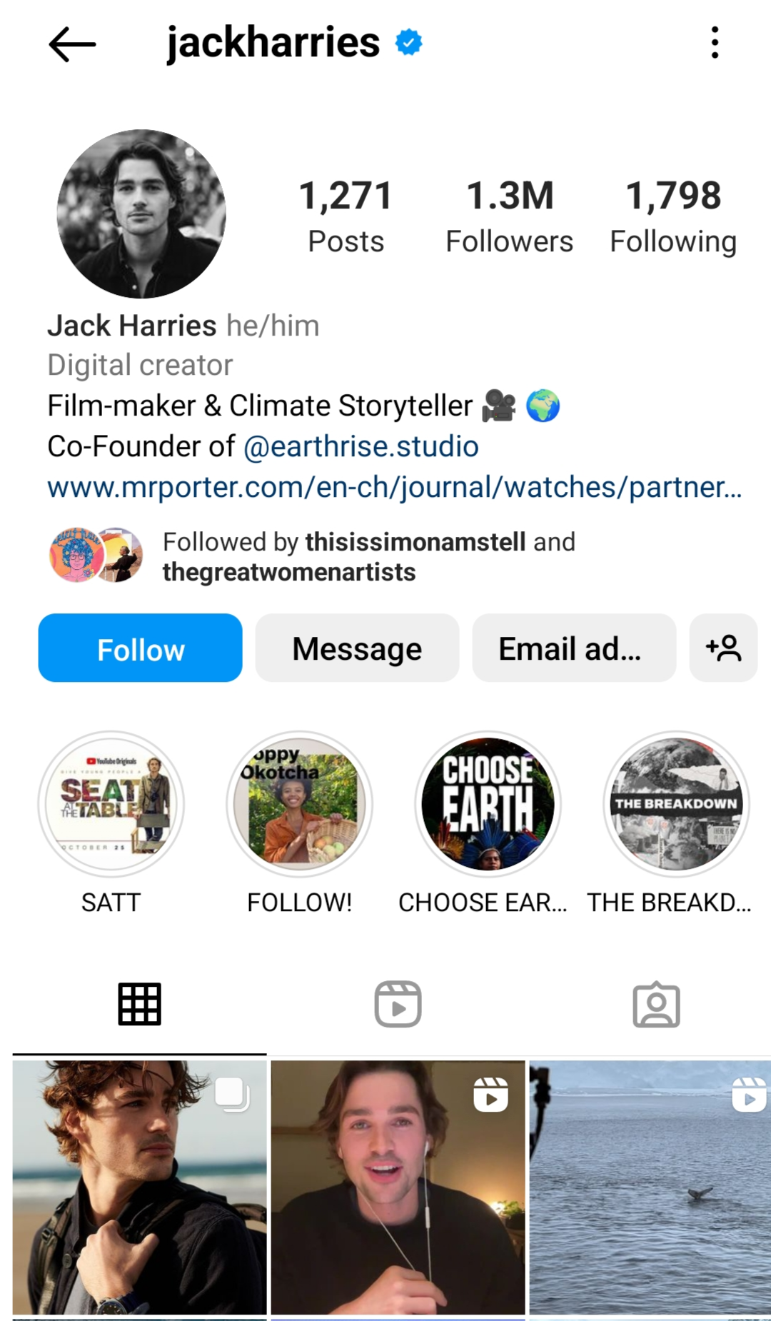 A screenshot of Jack Harries' Instagram profile