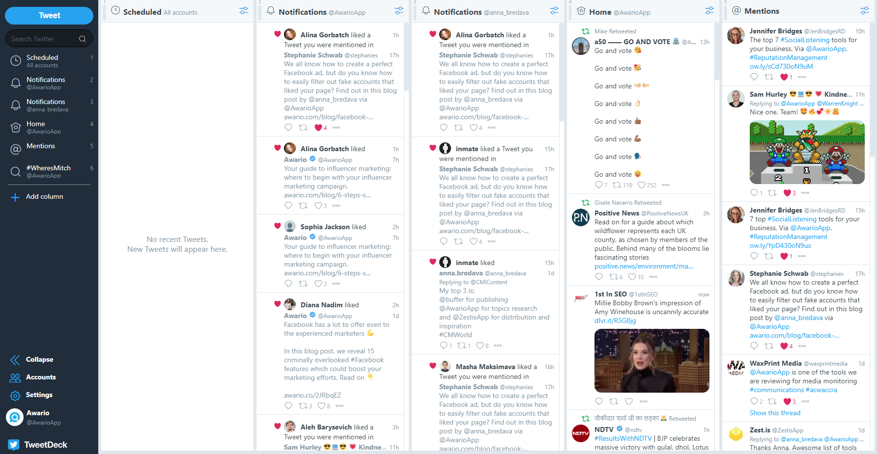 Your feed and mentions in Tweetdeck