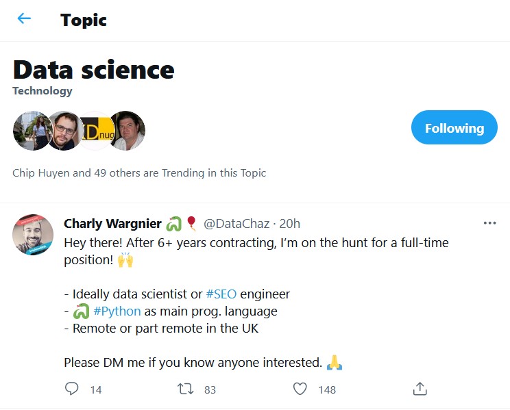 An example of Twitter Topic (Data Science)