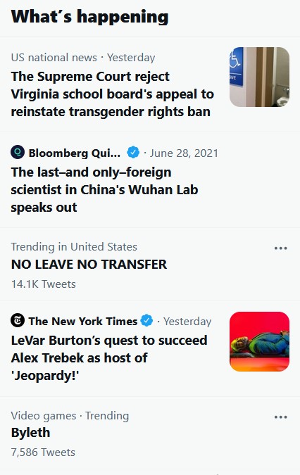 Twitter's "What's happening" side bar