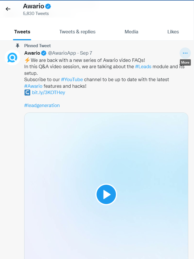 Pinned tweet on Awario profile