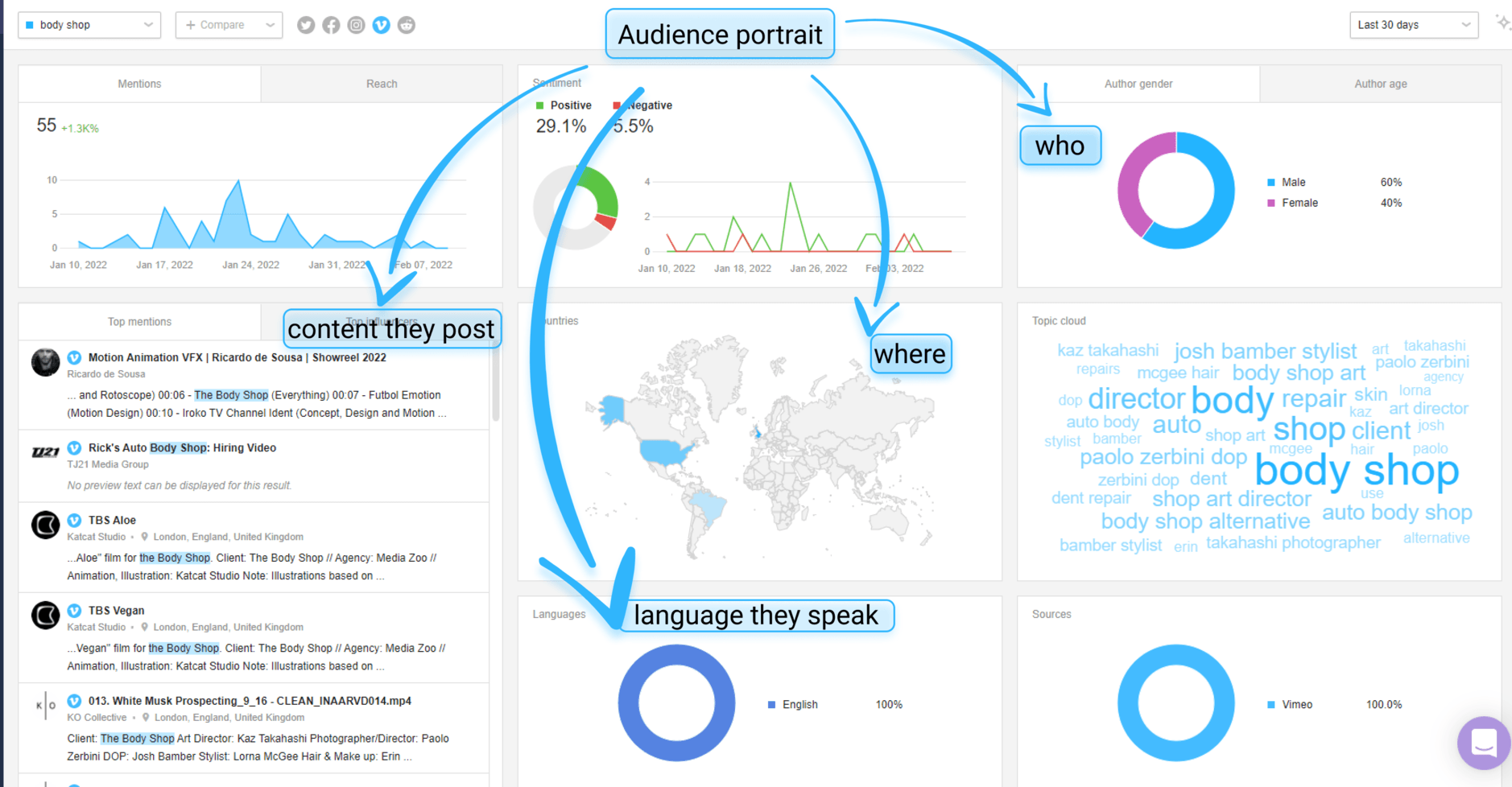 Awario's Dashboard analytics